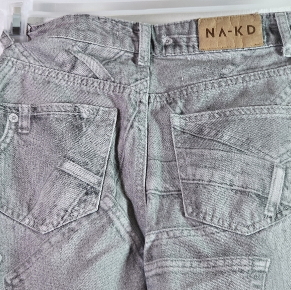 NA-KD Printed Grey Wide Leg Jeans SZ 32 Grunge - Picture 5 of 15